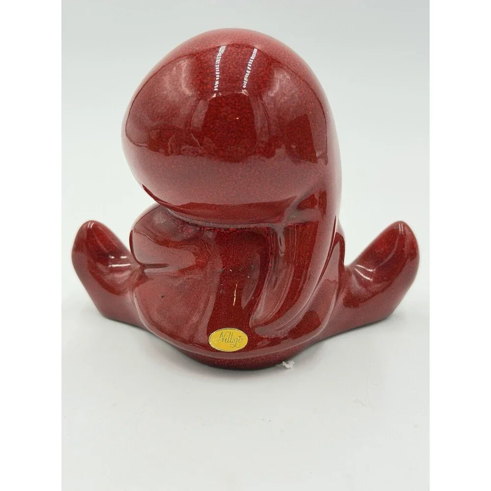 Swedish Pottery Nittsjo Red Tomte Gnome With Spoon 13148